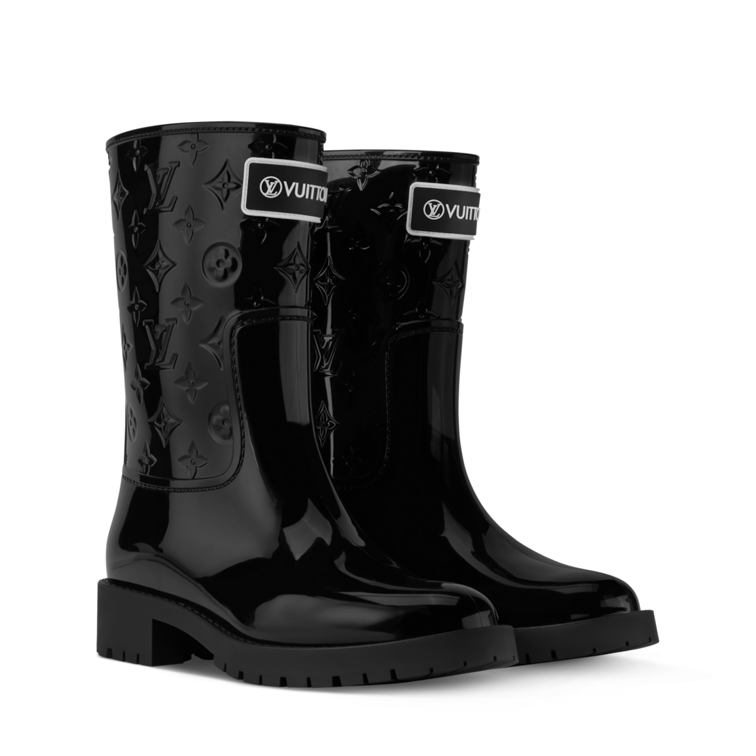 GLOUIS VUITTON ブラック レインブーツ $850 Louis Vuitton Black Logo LV Patent Rubber Rain-boots 39 | eBay